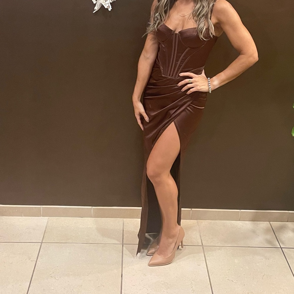BabyBoo Despina Satin Maxi Dress - Chocolate - Picture 4 of 4
